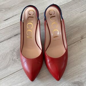 Gucci Women's Red Leather Slingback Heels